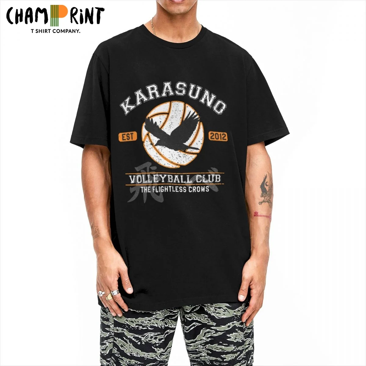 Haikyuus Hinata Karasuno Volleyball T-Shirt Men Crewneck Pure Cotton T Shirts  Crows Short Sleeve Tee Shirt Graphic Clothes