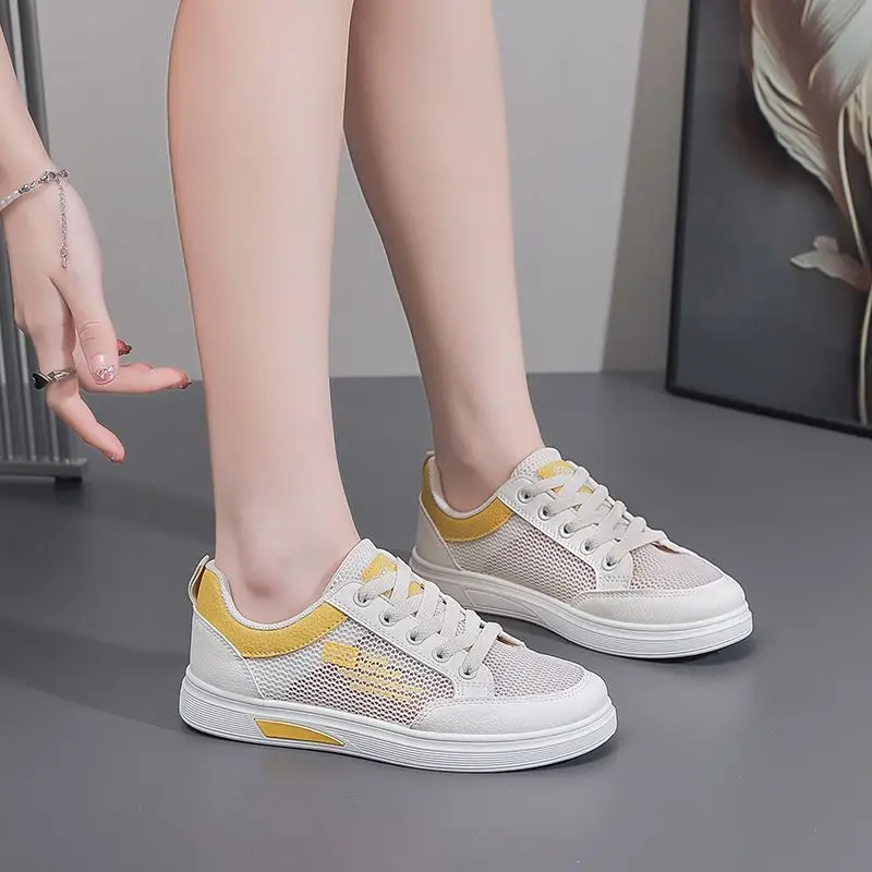 2026 Summer White Sneakers Women Mesh Breathable Casual Shoes Thin Lightweight Walking Trainers Versatile Fashion Daily Footwear