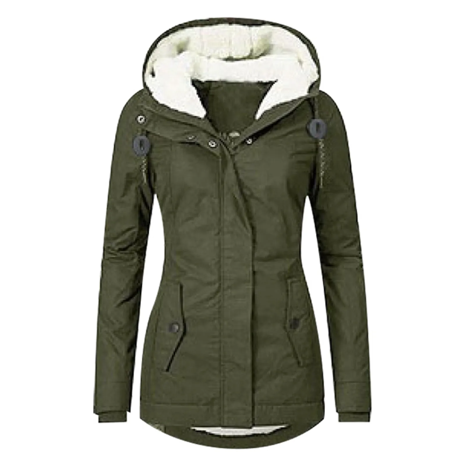 Fashion Women's Winter Jacket Warm Winter Solid Plush Thickened Long Jacket Outdoor Hiking Hooded Windproof Parka Coat