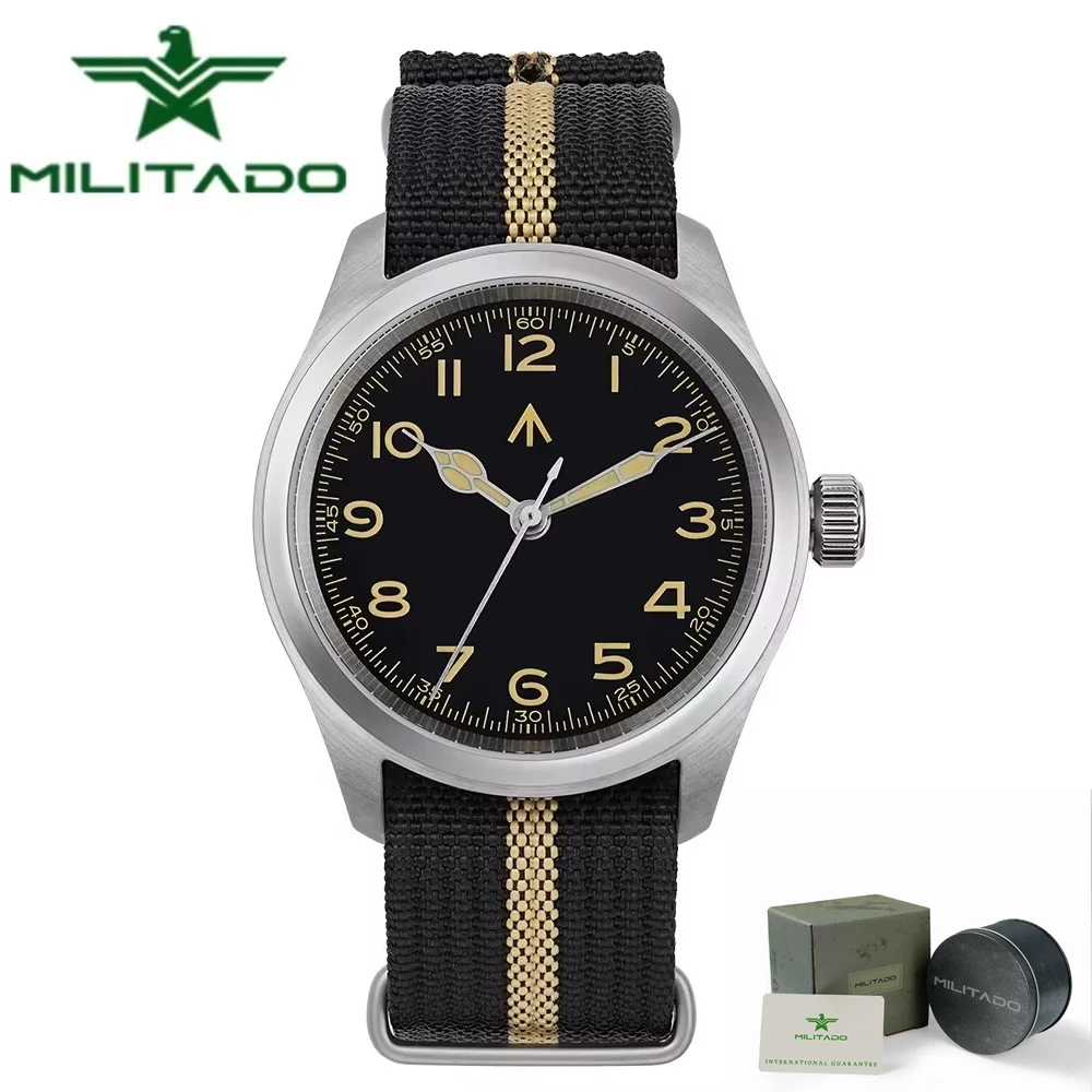 Militado ML08 Watch 38mm Men VH31 Quartz Movement Watches Double Domed Sapphire C3 Luminous 100m Waterproof Vintage Wristwatch