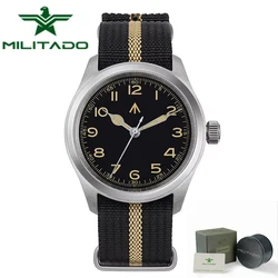 Militado ML08 Watch 38mm Men VH31 Quartz Movement Watches Double Domed Sapphire C3 Luminous 100m Waterproof Vintage Wristwatch