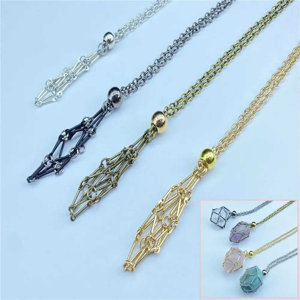 New Interchangeable Crystal Holder Cage Necklace Adjustable Crystal Net Metal Necklace Stone Collecting Holder for Women Men