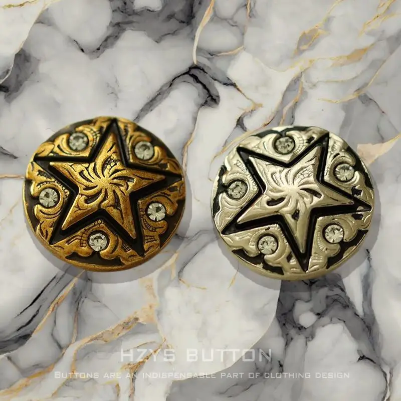 HZYS 6Pcs Vintage Star Buttons for Coat Fashion Golden Metal Jacket Buttons Handmade DIY Sewing Accessories Clothes Buttons