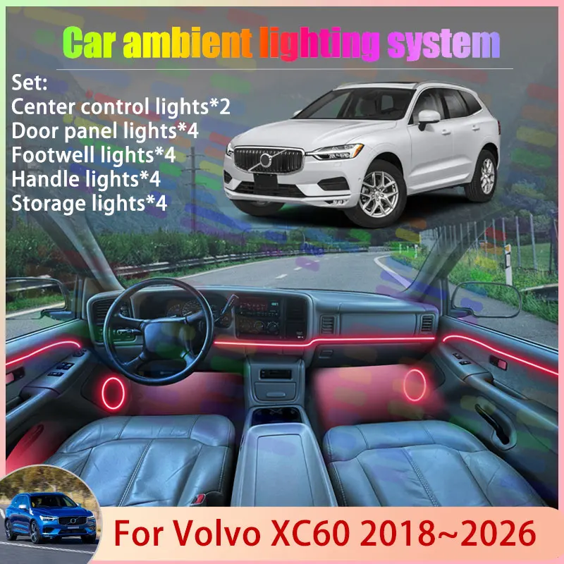 

For Volvo XC60 2018~2026 MK2 2019 2020 2021 2022 2/18 in 1 Car Atmosphere Light Lamp RGB Shade Ensemble Streamer Atmosphere Set