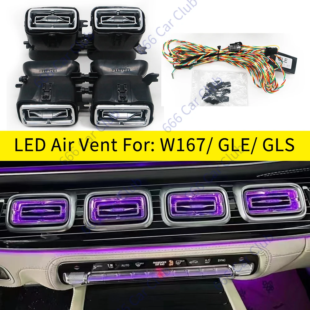 64 Colour LED Air Vents For Mercedes Benz W167 GLE GLS GLE53 GLS63 Indoor Ambient Light RGB Turbine Nozzle Decorative Lamp Refit 