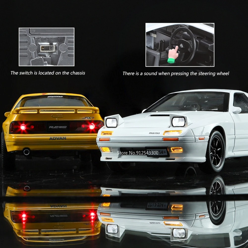 1/24 Mazda RX7 Alloy Car Model Toy Initial D with Sound Light Metal Diecast Model Sport Car Toy for Kids Children\'s Holiday Gift