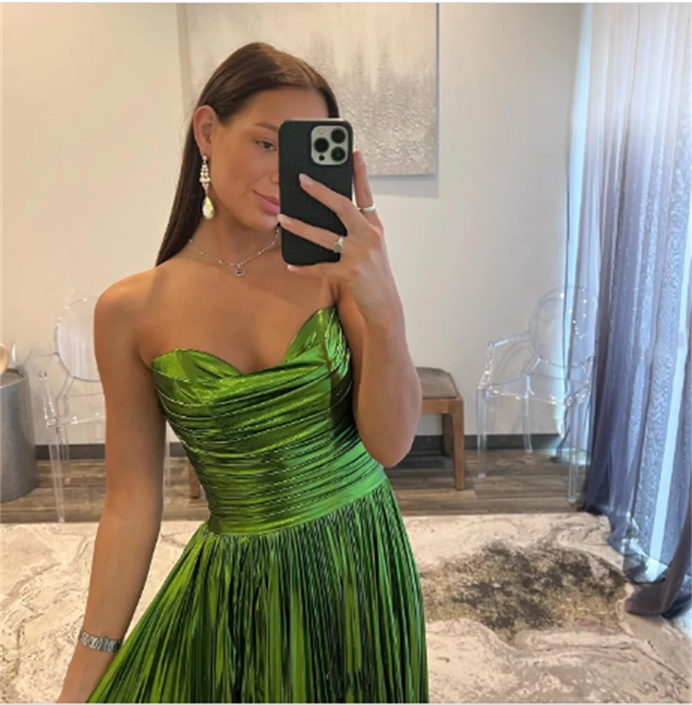 Sansa Shiny Grass Green Prom Dress Sexy Side Split A-line Vestidos De Fiesta Strapless Gliiter Light Green Evening Dress 2024