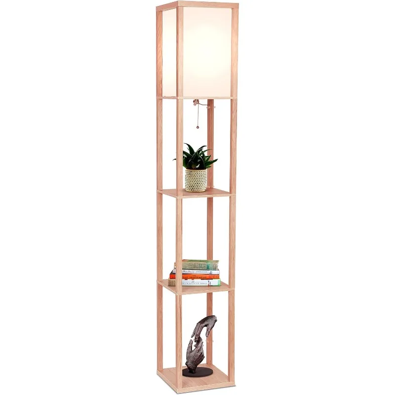 Modern Shelf Floor Lamp with Lamp Shade and LED Bulb - Corner Display Floor Lamps with Shelves