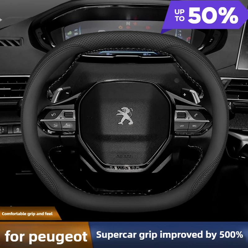 Leather Car Steering Wheel Cover for Peugeot 3008 2008 Rifter 208 5008 Partner Expert 308 SW 408 Hybrid EV 2025 2026 Accessories