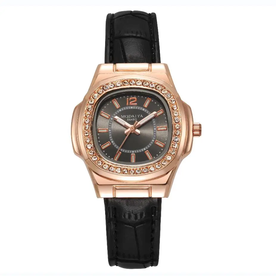 

2022 New Leather Strap Dress Watches For Women Ladies Black Luxury Brand Rhinestone Wrist watch Relogio Feminino frete gratis