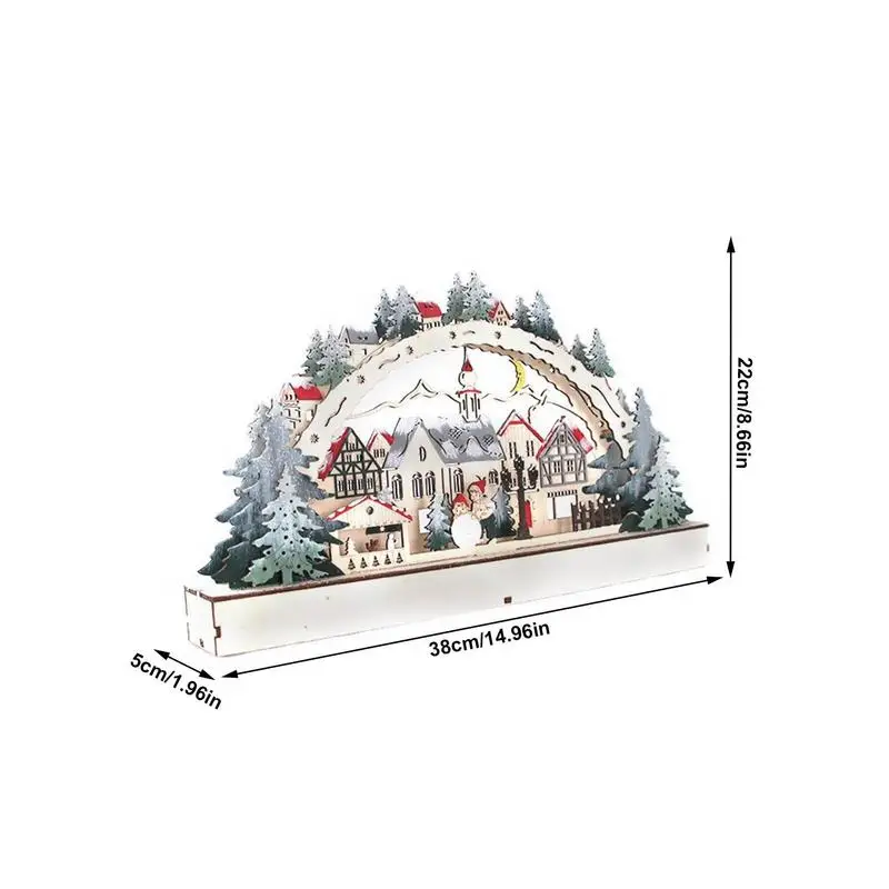 Adornos de mesa de Navidad para el hogar, casa iluminada, centros de mesa de madera, LED, vacaciones, cena, fiesta, estatuilla de mesa