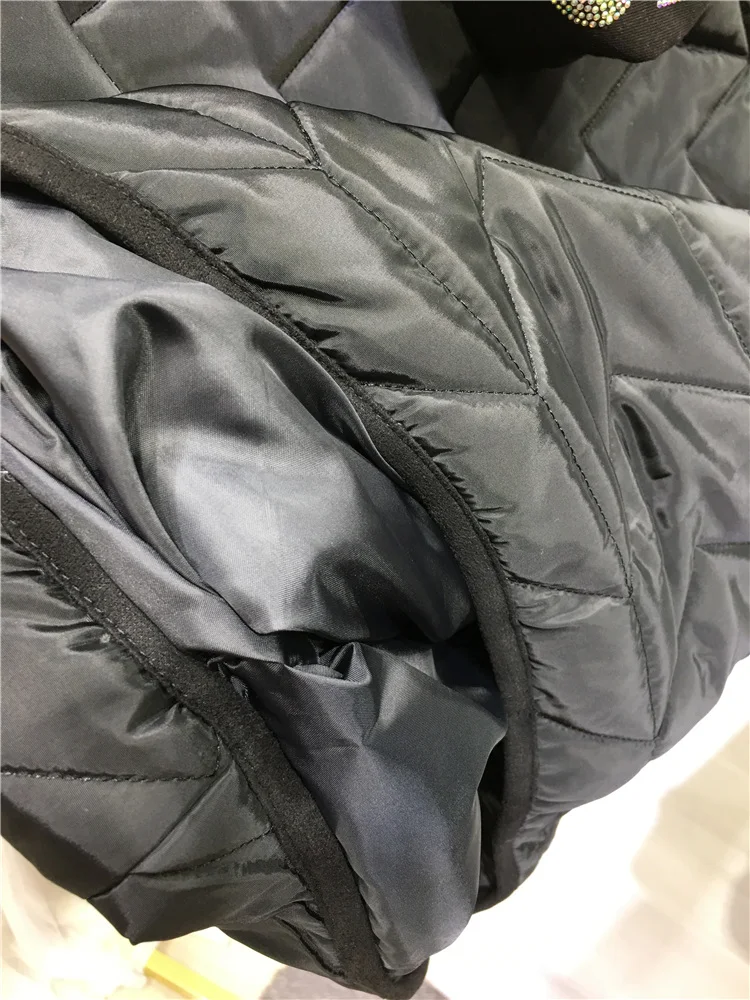 Quilted Light Women Cotton-padded Coat Autumn Winter Colorblock Hot Drilling Hooded Wadded Jackets Trendy Streetwear Parkas