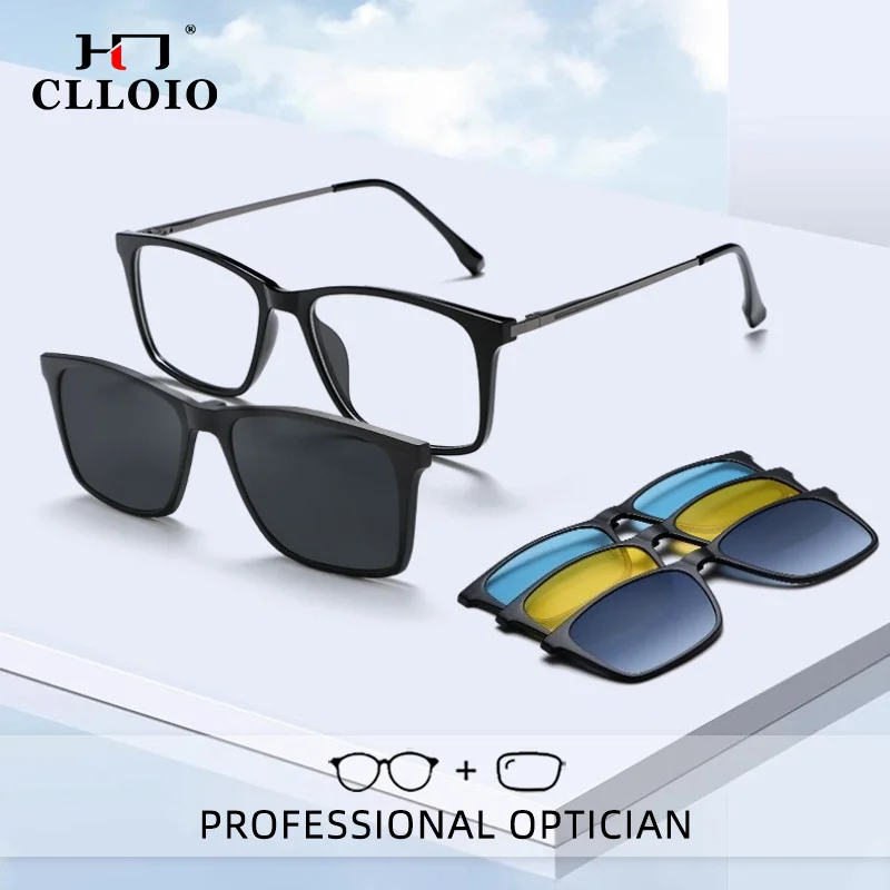 CLLOIO Fashion Business Polarized Magnetic Clip On Anti Blue Light Reading Glasses Myopia Glasses Custom Prescription Eyewear