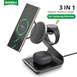 Bonola Magnetic 3 in 1 Wireless Charger Station for Samsung S26 Ultra/S25 Fast Charging Stand for Galaxy Watch Ultra/7/6/ Earbud