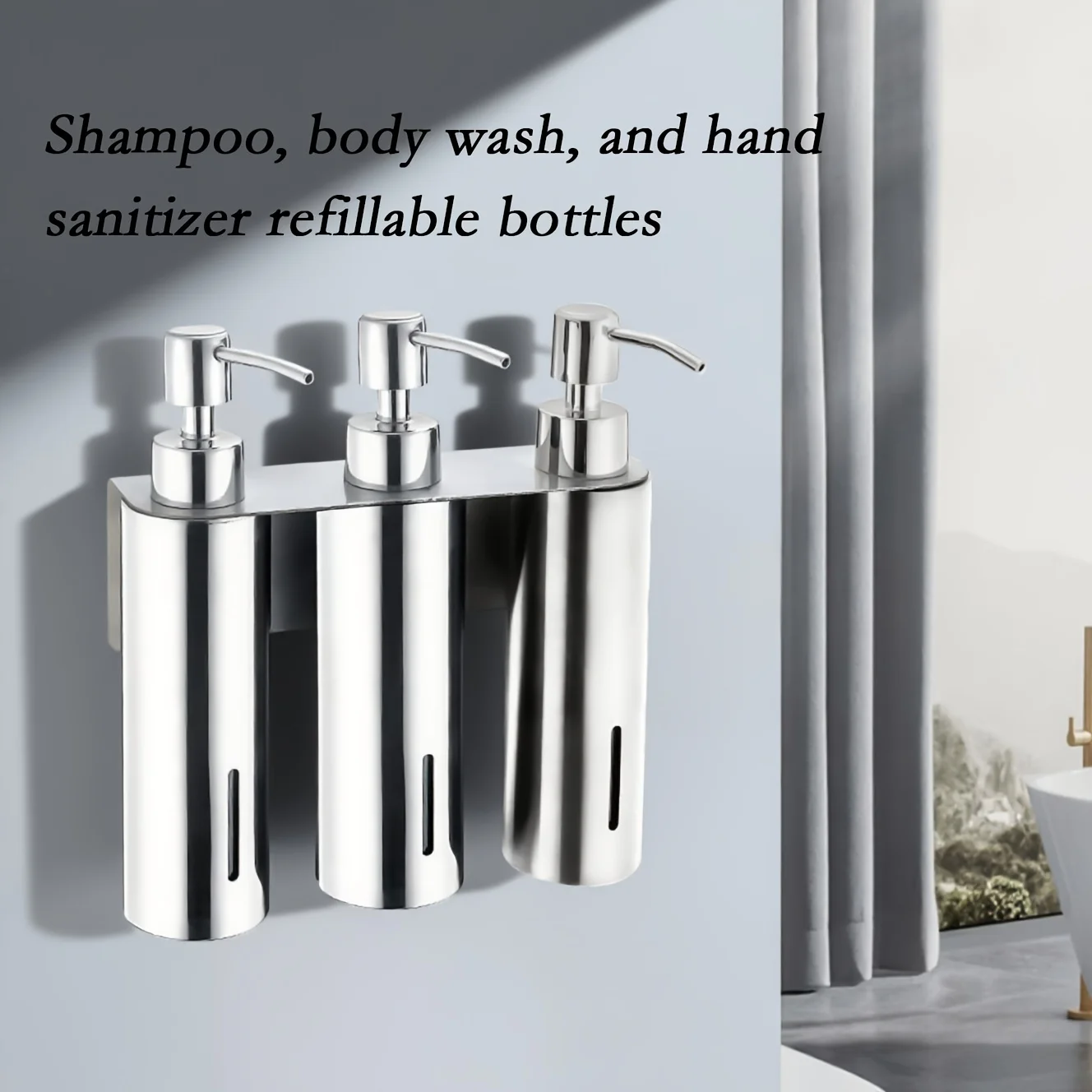 round Stainless Steel Wall-Mounted Soap Dispenser Easy Installation Hand Sanitizer Shower Gel Divider Bottle for Bathroom Kitche