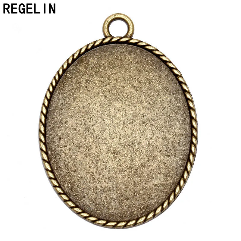 REGELIN Big Size Pendant Blank Base Settings Cabochon Cameo Tray Bezel 5pcs Fit 40x50mm Cabochons Cameo DIY Necklace Findings