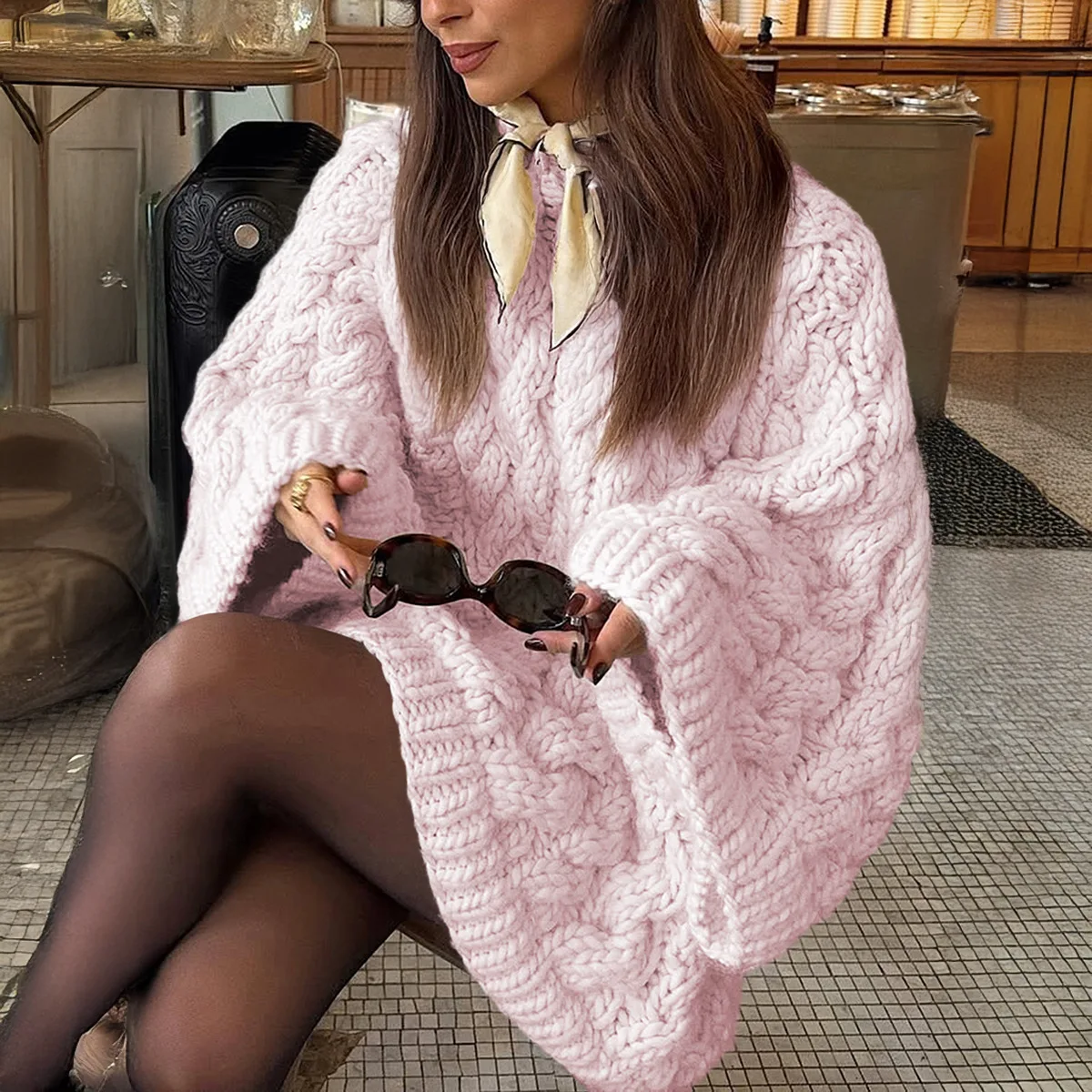 

Winter Resort Wear Casual Outwear Lounge wear Women's Knit 2026 New Long Sleeve Over sized Cardigan Sweater Coat