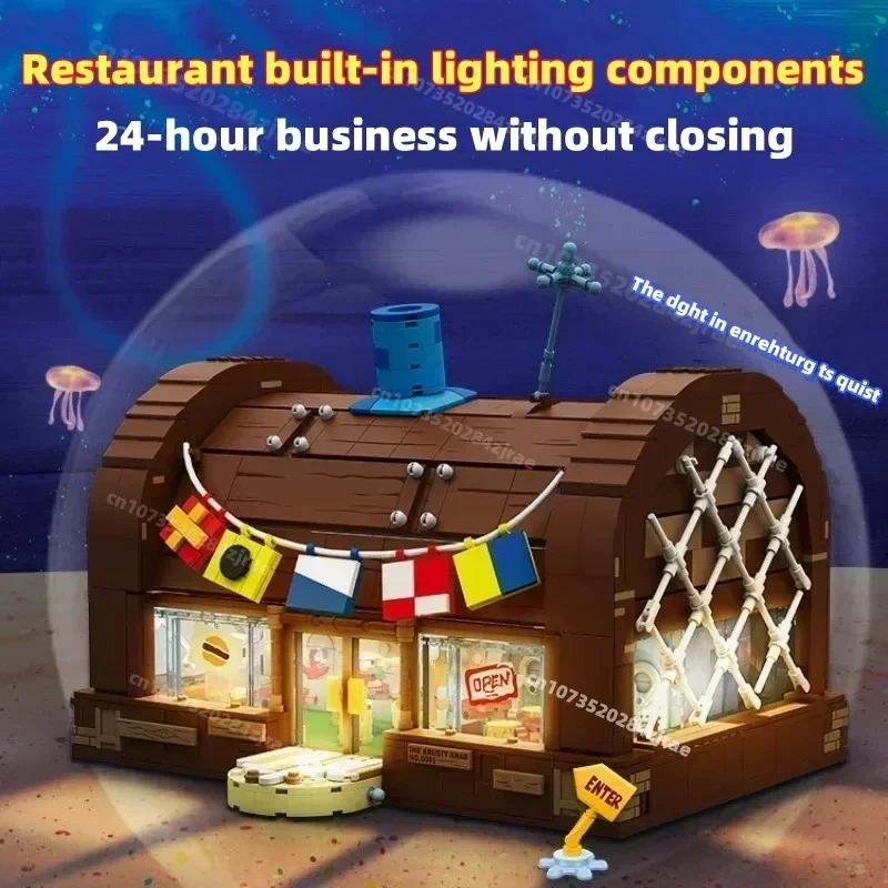 SpongeBob Schwammkopf Bausteine Cartoon Krusty Krab Restaurant Modell Montage Spielzeug Patrick Star Kapitän Geburtstag Geschenk