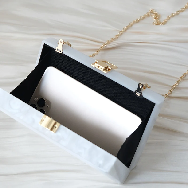 New Trendy Handbag Fashion Women Bags White Solid Acrylic Luxury Party Evening Bag Woman Wedding Cute Vintage Box Clutch Purse