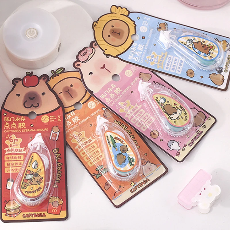 4 Pieces Capybara Multi-functional Press Type Glue Tape RollerTape Double-Sided Tape Transparent Tape kids Stationery Gift