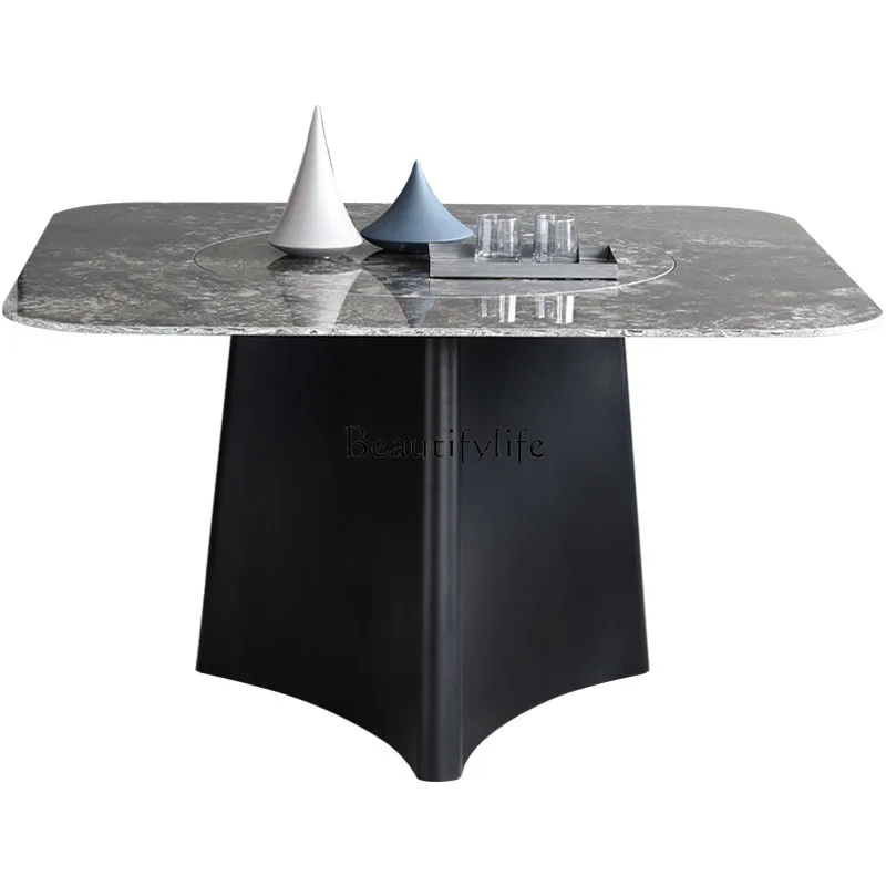 

Slate dining table square embedded rotary table household square
