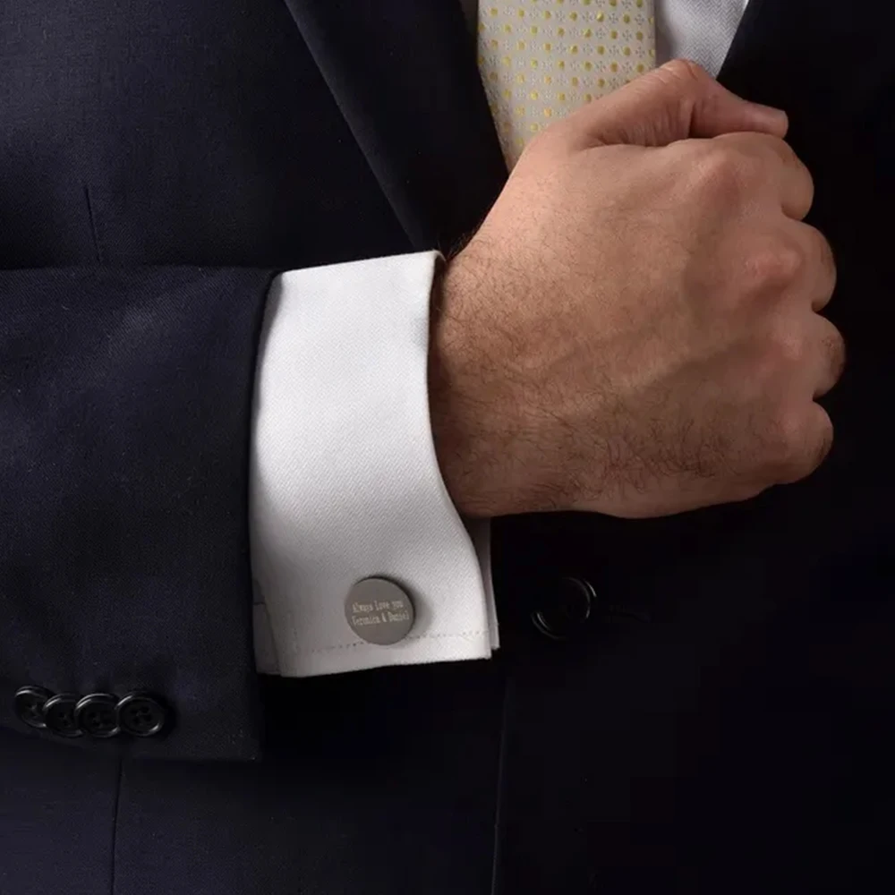 Customized Carved Cufflinks, Personalized Stainless Steel Round Cufflinks, Men's Wedding Groom Valentine's Day Anniversary Gift