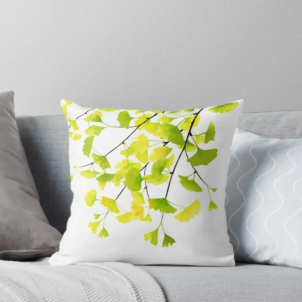 Ginkgo Branches Watercolor Throw Pillow Sitting Cushion christmas supplies pillow