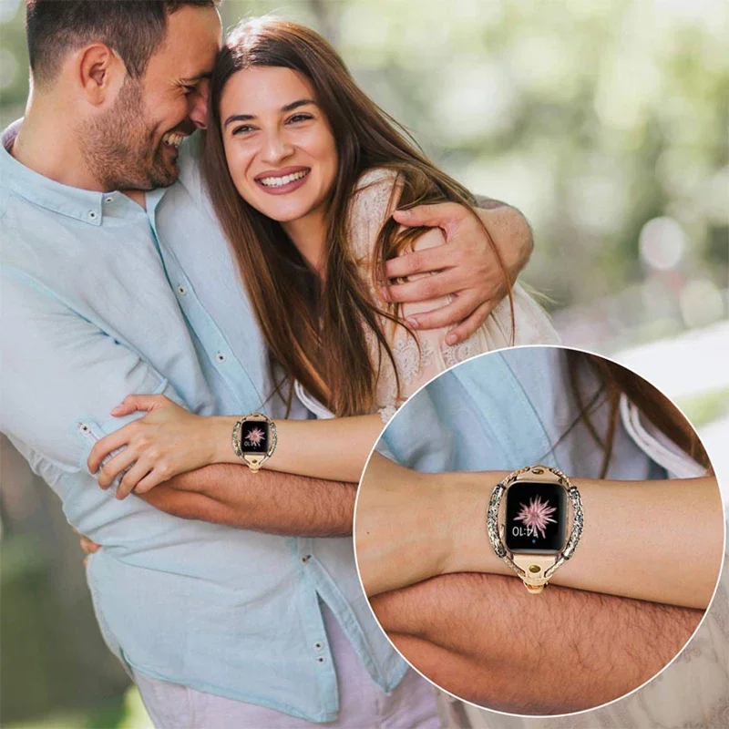 Pulseira de couro para Apple Watch, Mulheres Band, 40mm, 44mm, ultra 49mm, 38mm, 42mm, iWatch Series 8, 7, 6, 5, 4, 3, SE, 41 milímetros, 45 milímetros
