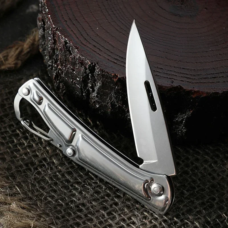 

Multifunctional Mini Folding Knife with Tail Hanger, Portable, Camping, Self Defense, Survival, Fruit Cutting, All Steel