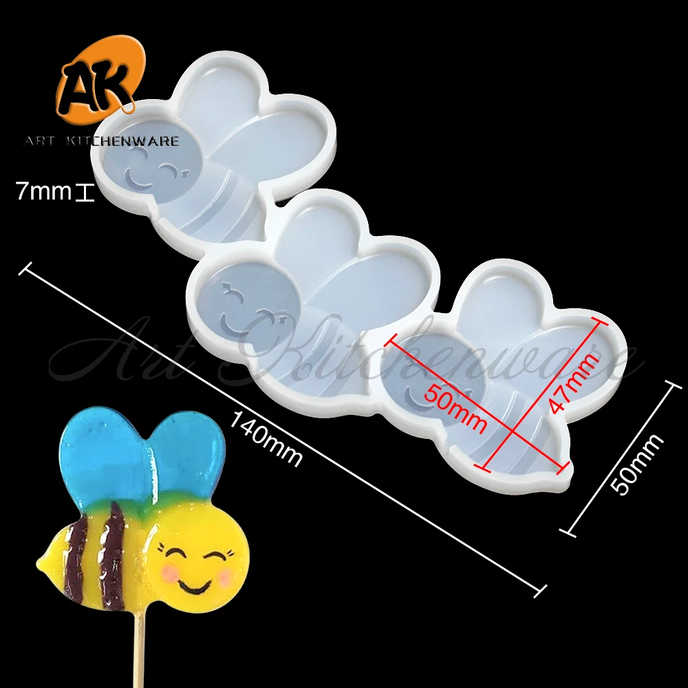 3 Hole Cute Bee Shape Lollipop Silicone Mold Candy Chocolate Fondant Mould DIY Epoxy Resin Model Cake Decorating Tools Bakeware