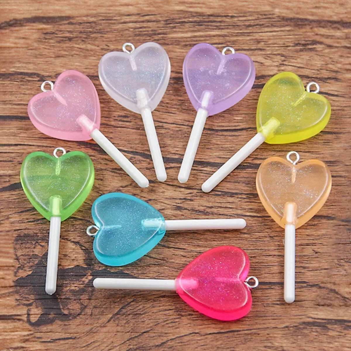 SW16 10PCS Simulation Mini Bunte Glitter Herz Form DIY Lollipop Harz Anhänger Charms Schmuck Machen Liefert Diy Ohrringe