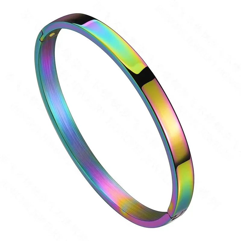 6MM Simple Woman\'s Bangles Cuff Stainless Steel Gold Rose  Black Blue Silver Color Bracelet Wristband Charm Jewelry