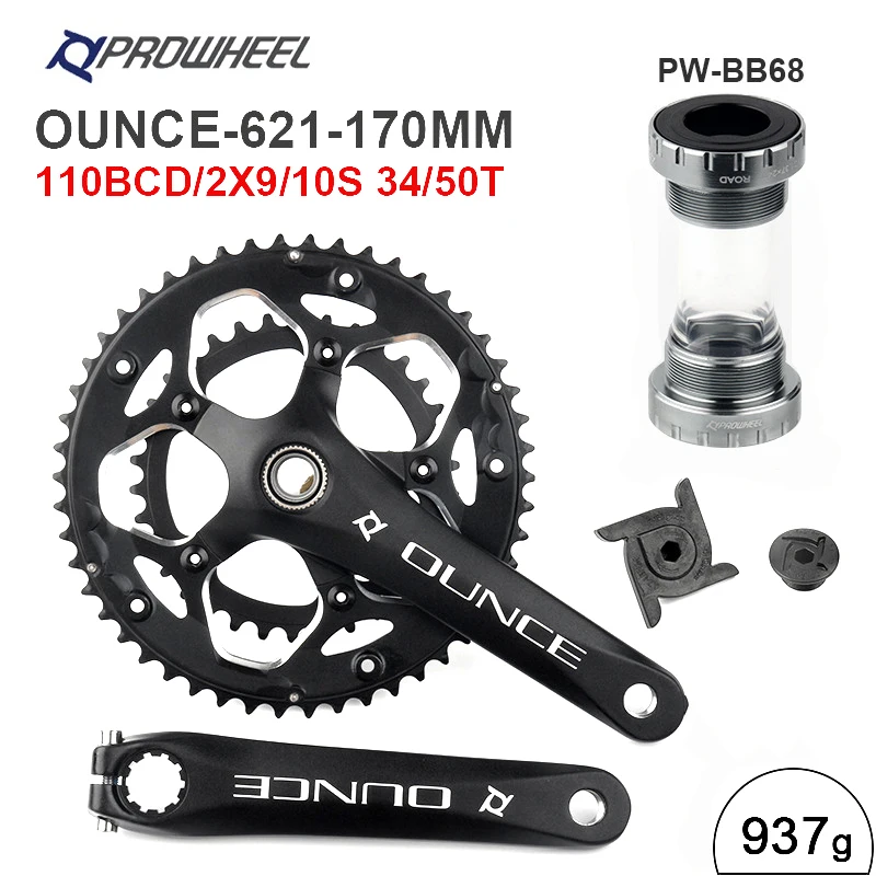 

PROWHEEL Road Bike Hollow Double Sprockets Crankset 50T-34T 53T-39T 170mm Crank 110/130 BCD Bottom Bracket Road Bicycle Parts