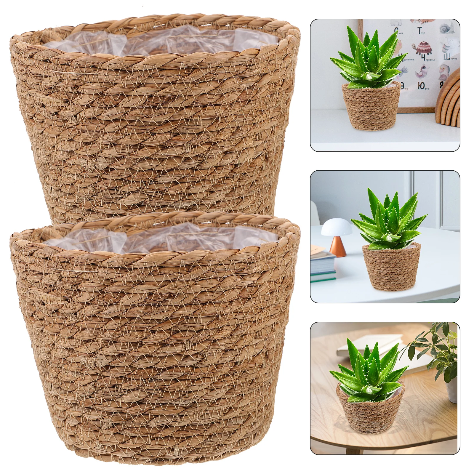 

2pcs Straw Woven Flower Basket Handmade Plant Baskets Indoor Decorative Storage Basket For Home Living Room Bedroom Hotel