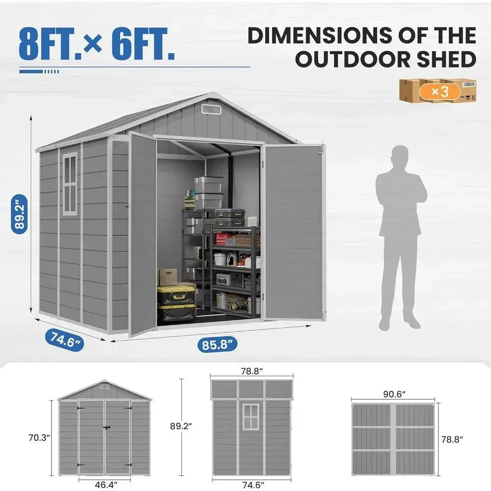 Storage Shed 6x8, Resin Outdoor Shed with loor Included, Plastic Sheds Outdoor Storage or Bike, Garden Tools, Sheds & Outdoor St