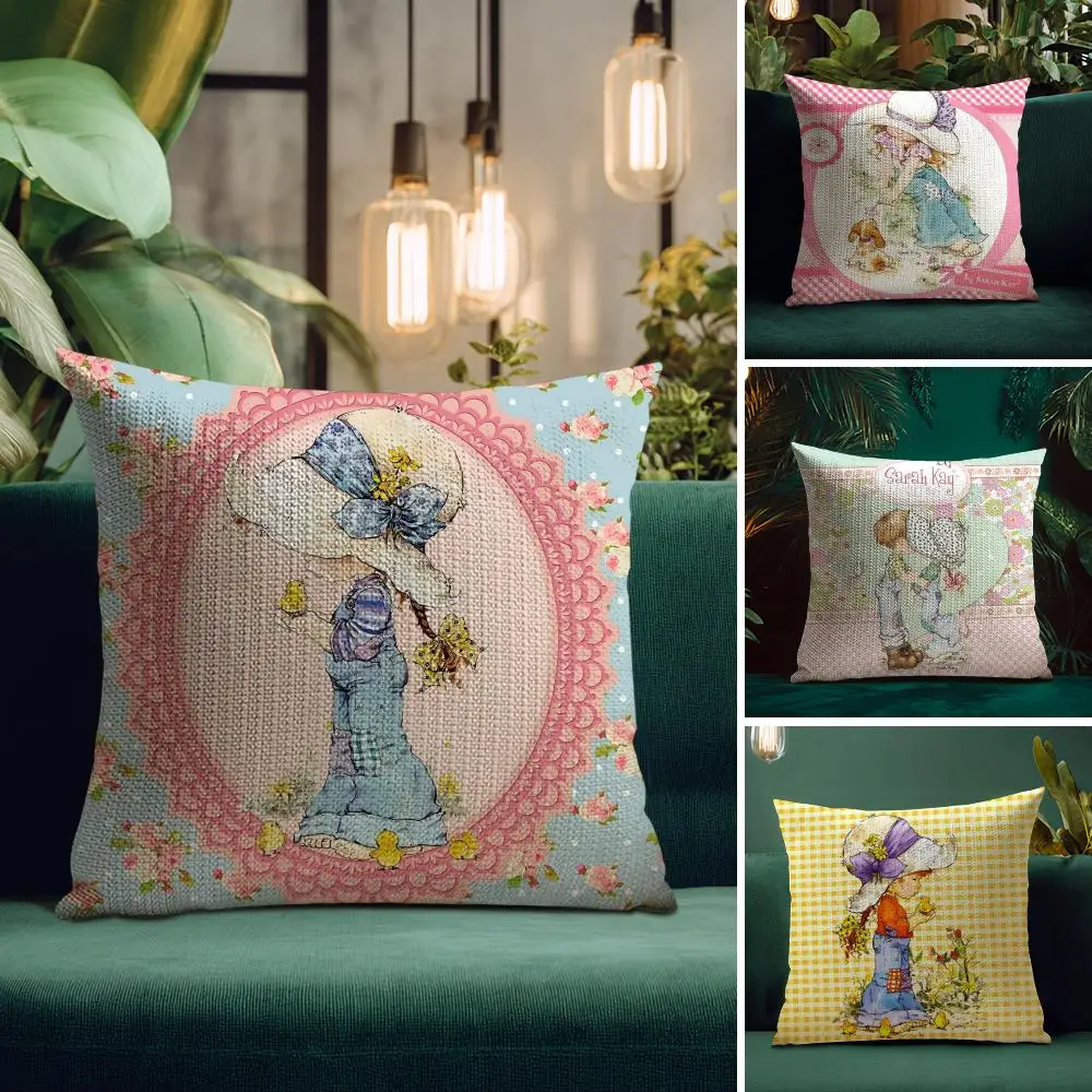Sweet Anime S-sarah Kay Pillow Case Natural Linen Organic Fabric Double-Sided Printing Breathable Perfect for Home Decor