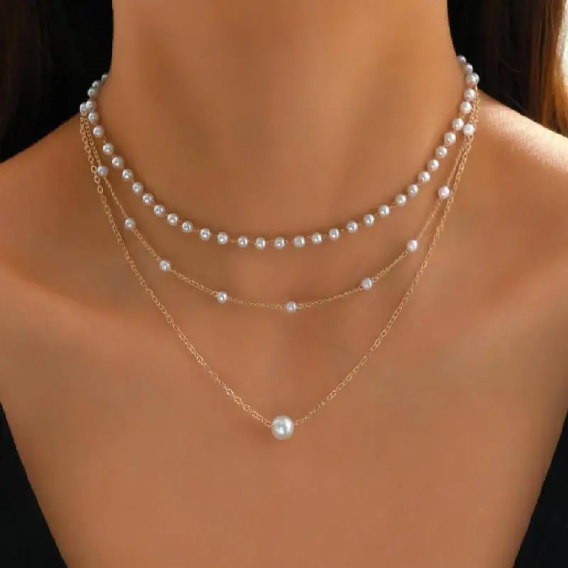 

Faionable Pearl Chain Pendant Tee-Layer Nelace Women's Versatile Luxury Ele High-End Feeling Jewelry Accory