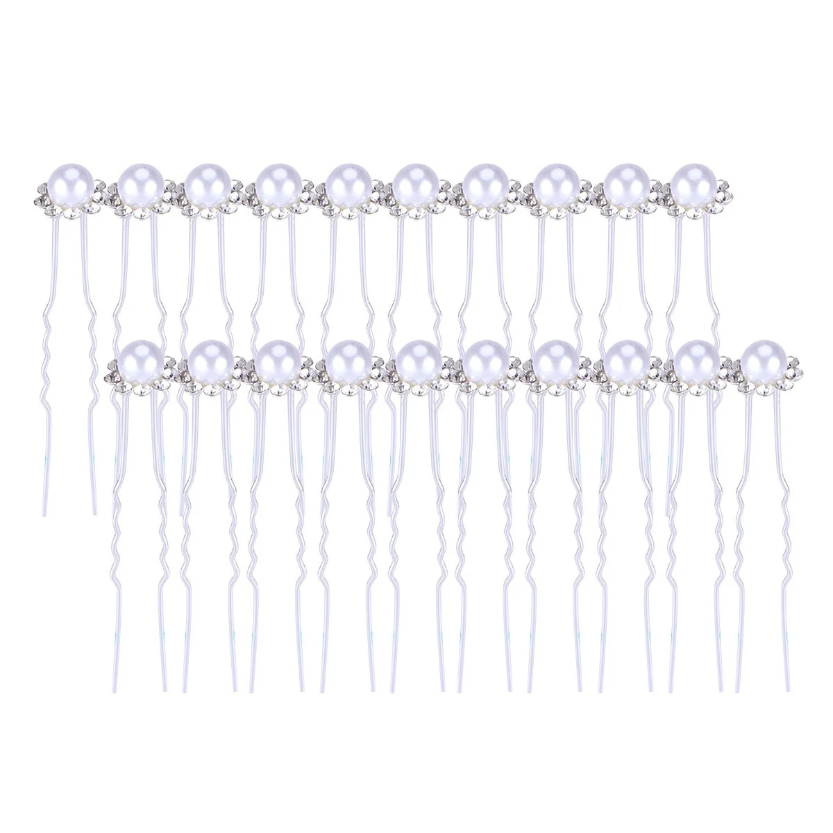 20 قطعة دبوس شعر لؤلؤ كريستالي على شكل حرف U مشابك شعر من حجر الراين للنساء إكسسوارات شعر أنيقة باللون الفضي والأبيض #2