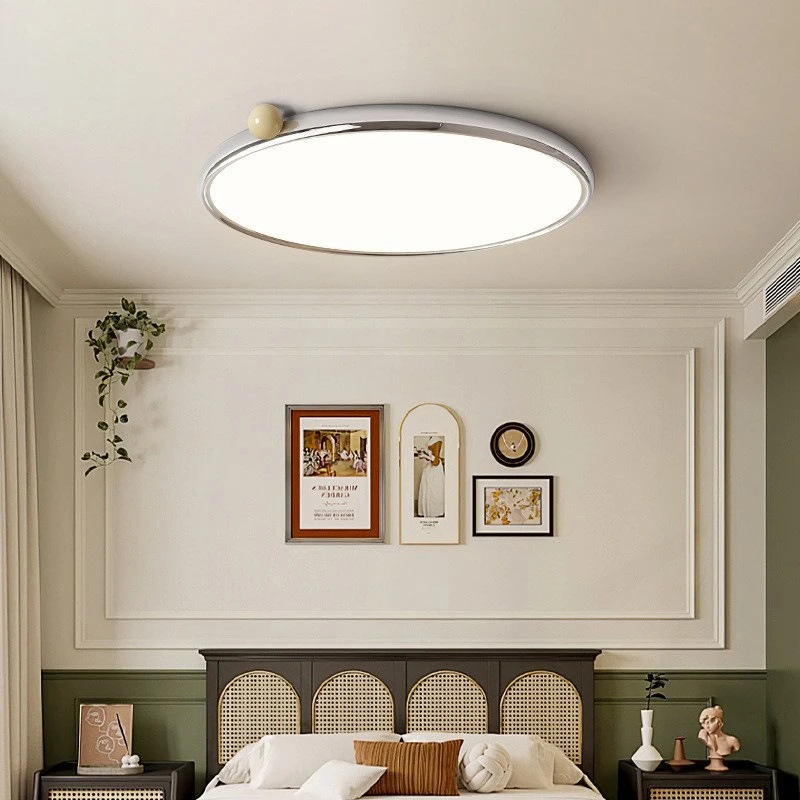 Full spectrum Bauhaus medieval bedroom ceiling light chrome ultra-thin retro milk bean eye protection minimalist master