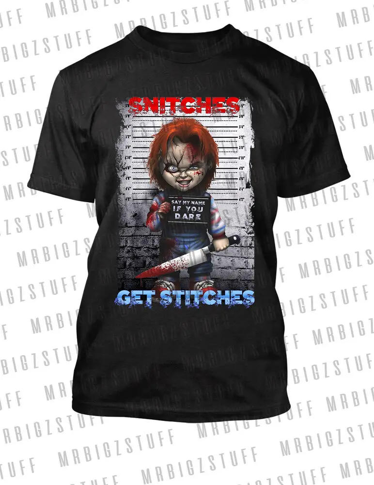 Kaus Film seram tangkapan CHUCKY kaus Halloween Snitches dapat jahitan