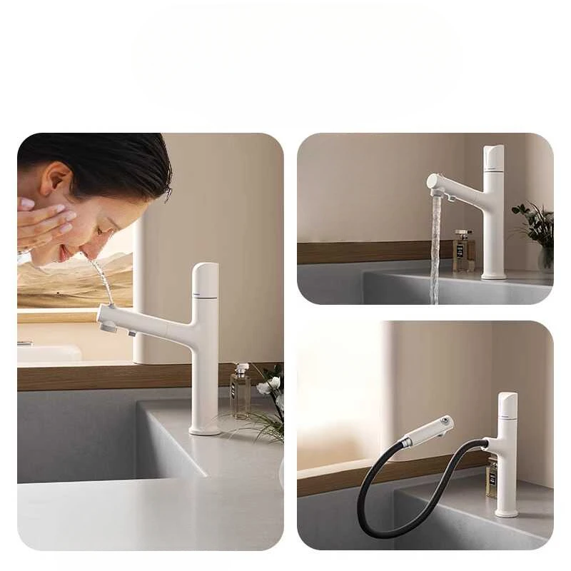 All-copper White Countertop Washbasin Washbasin Basin Pull-out Hot and Cold Rotating Faucet Single Handle Single Hole