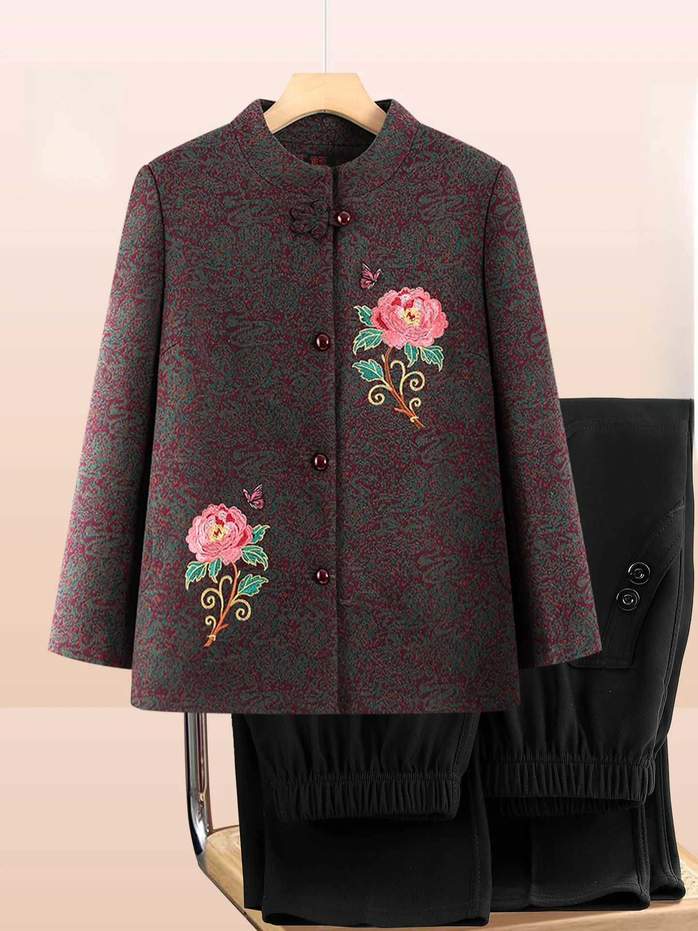 

Шерстяной жакет с вышивкой для женщин, воротник-стойка, весенне-осенняя одежда, удобный свободный крой, китайский стиль