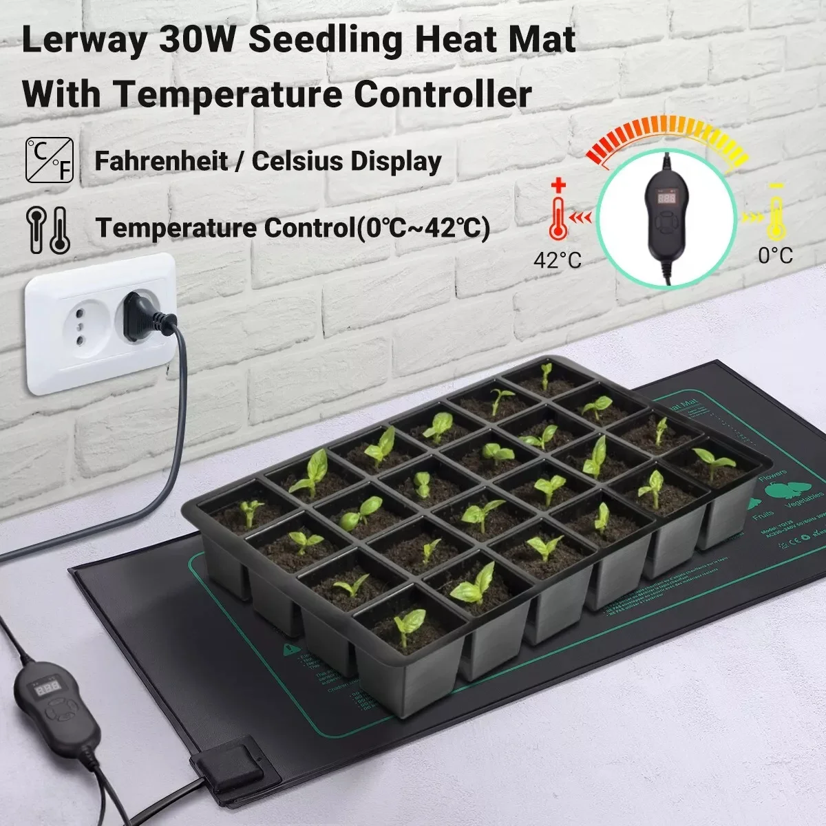 Lerway Plant Growth Heating Mat Waterproof Reptile Heater Mat With Thermostat Heating Pad for Aquariums,Fish Tanks,Beer Brewing