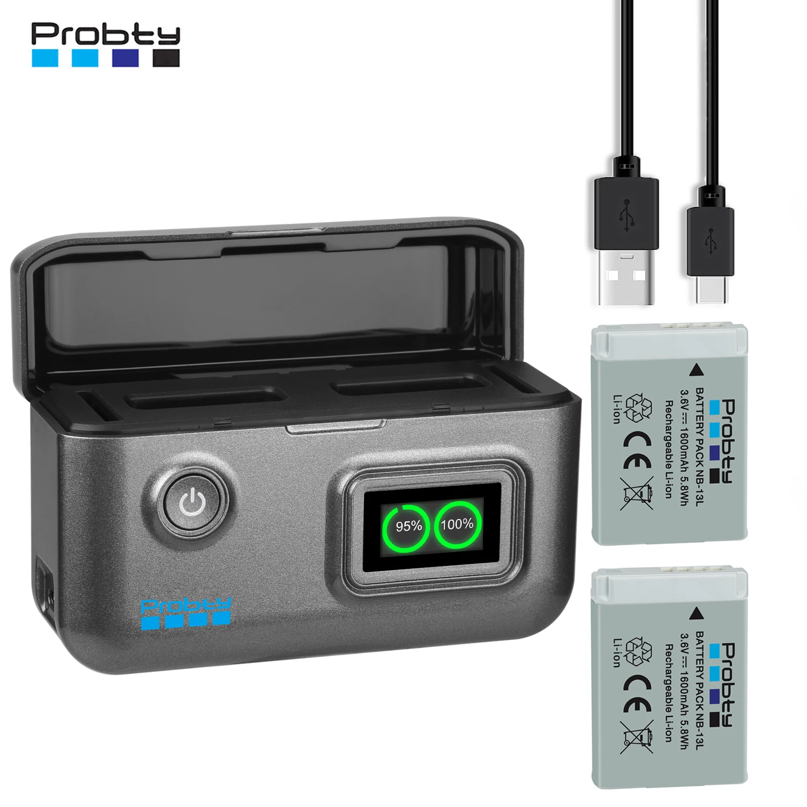 Probty 1600mAh NB-13L NB13L NB-13LH Battery and Fast Charger for Canon PowerShot G5X G7X G9X G7 X Mark II G9 X,SX620 SX720 SX730