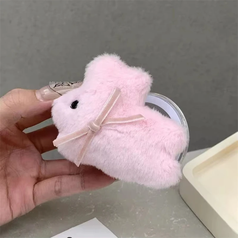Soporte magnético de conejo con lazo de peluche 3D coreano, soporte para teléfono Tok Griptok, soporte para iPhone, Pad Magsafe Smart Tok