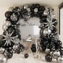 Black Silver Latex Balloons Garland Arch Kit  Black Star Foil Balloons Graduation Baby Shower Birthday Party Disco Decorations