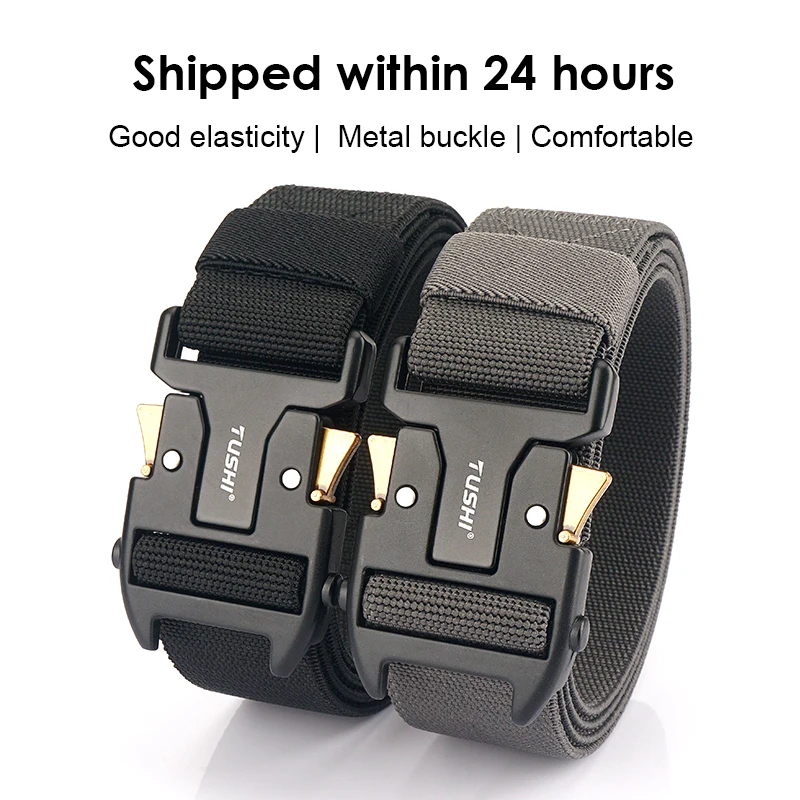 HSSEE New Men's Elastic Belt Zinc Alloy Quick Release Buckle Tactical Outdoor Belt Soft Nylon Rigid Casual Belt Male Waistband