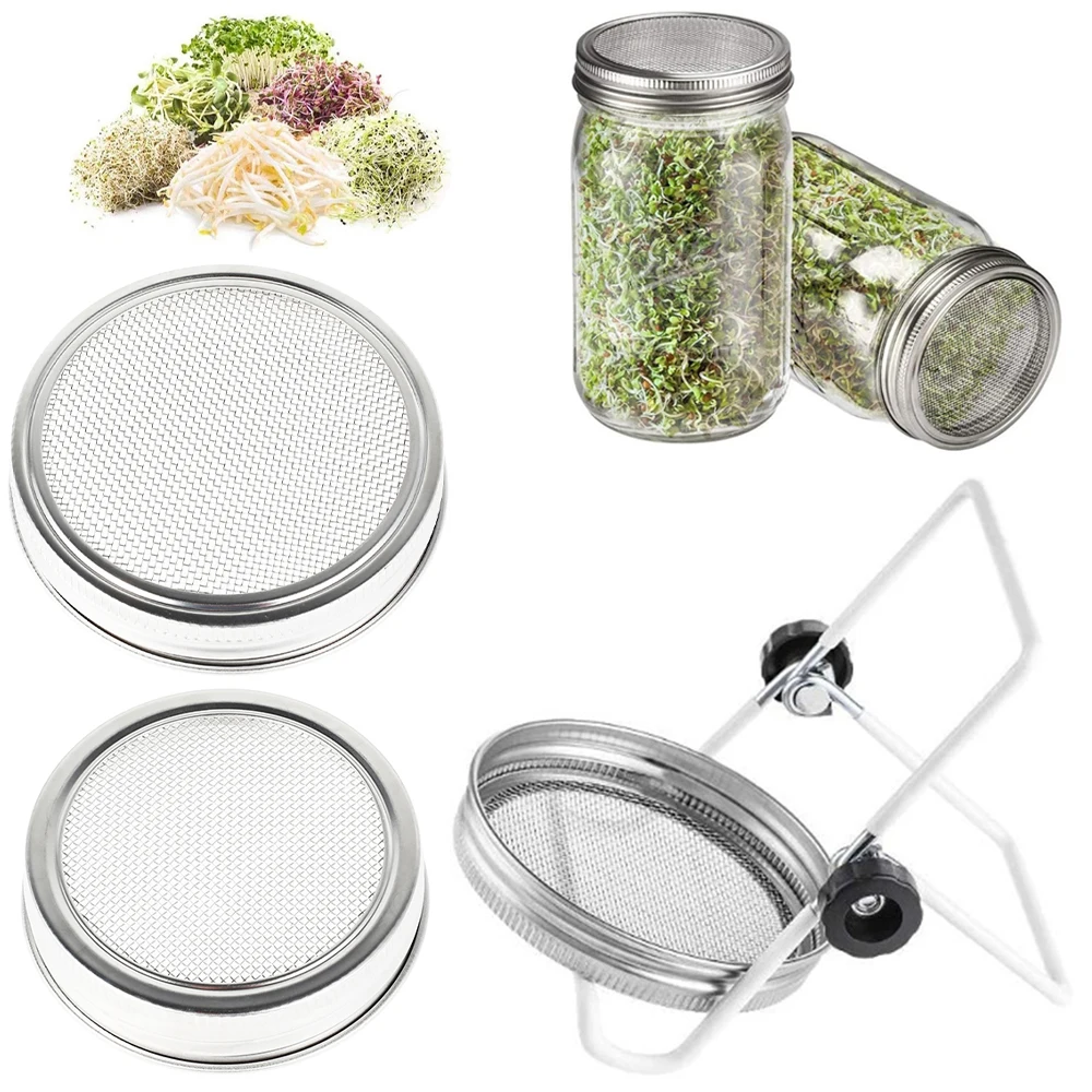 Sprouting Jars with Screen Lids Seed Sprouter Germination Cover Wide Mouth Mason Jar Kit Germinator Stand Planting Tools