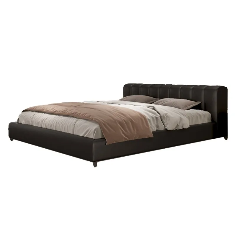 

Italian minimalist leather bed piano key 1.8 1.5 meters double master bedroom first layer leather gold