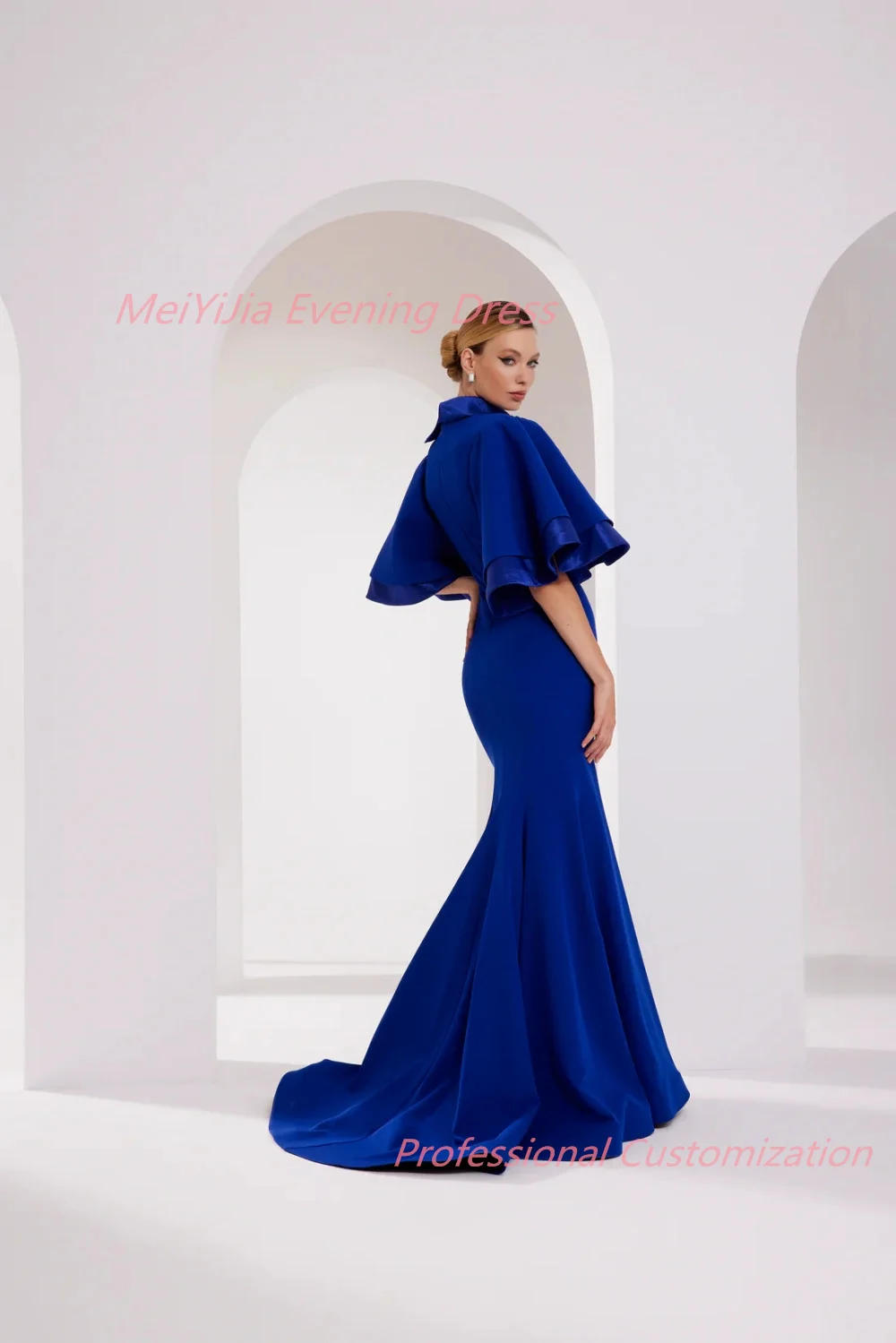 Meiyijia Evening Dresses Mermaid Satin Pleat Floor-Length High-Neck Sleeveless Exquisite  Morden Style السعود For Woman 2024